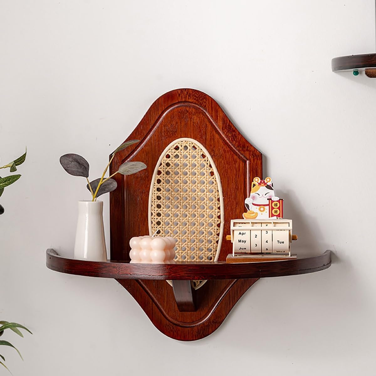 Solid Wood wall-Mounted Buddhist Shrine, Altar Shelf, Worship Table, Vintage Altar cabinets for desktops, for Living Rooms, Shrines(Walnut,17x38cm/6.7x14.9in)