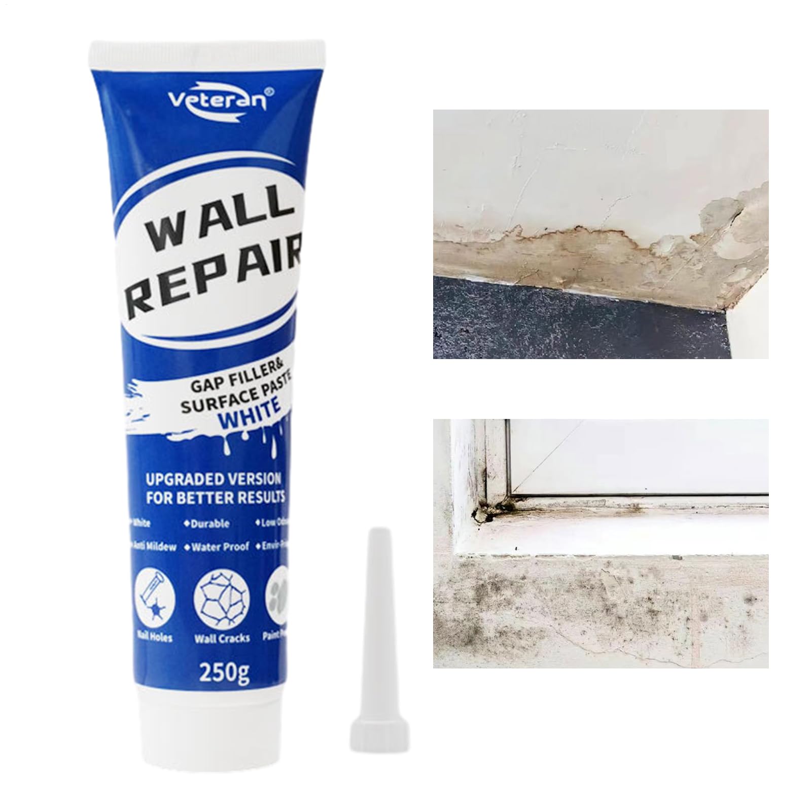 Wall Repair - Effective Wall Putty, Mending Agent Cream, Quick Drying Patch Paste, White Paint Restore Filler, Home Improvement, Tube with Scraper Tool for Nail Holes