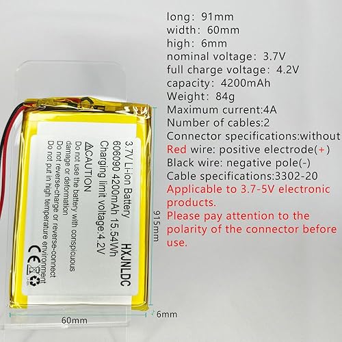 Miniatura 2 de DC 3.7V 4200mah 606090 Batería de repuesto de polímero de litio recargable para productos electrónicos DIY 3.7-5V con reemplazo de batería de 2