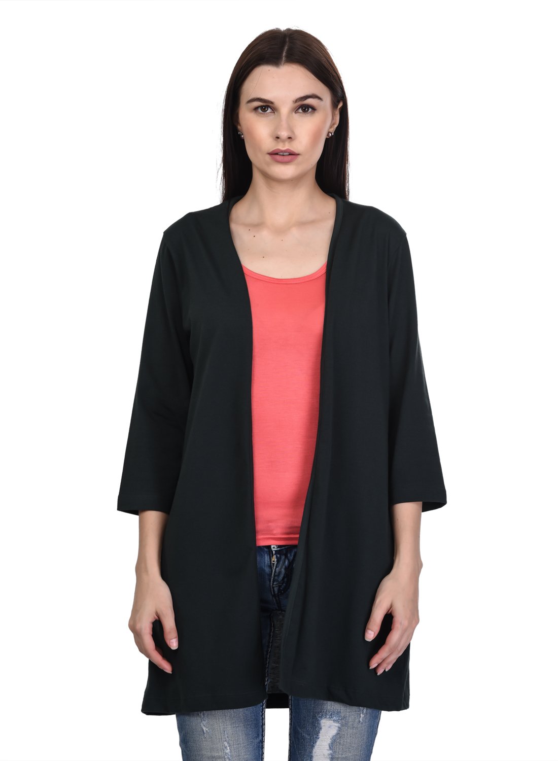kalt Women's 3/4th Sleeves Open Plain Shrug-picture-12
