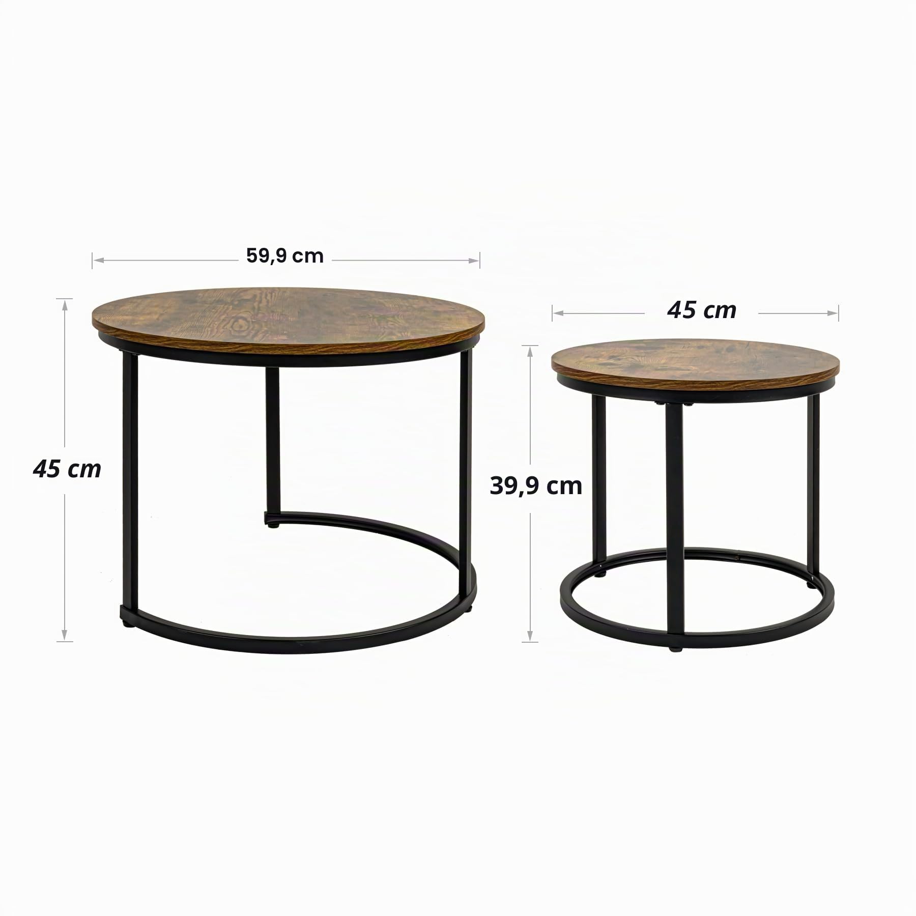 Hawthyhome Lot de 2 Tables d'appoint Rondes, en Bois avec Cadre en métal, Tables Basses Modernes pour Salon, Chambre à Coucher, Marron