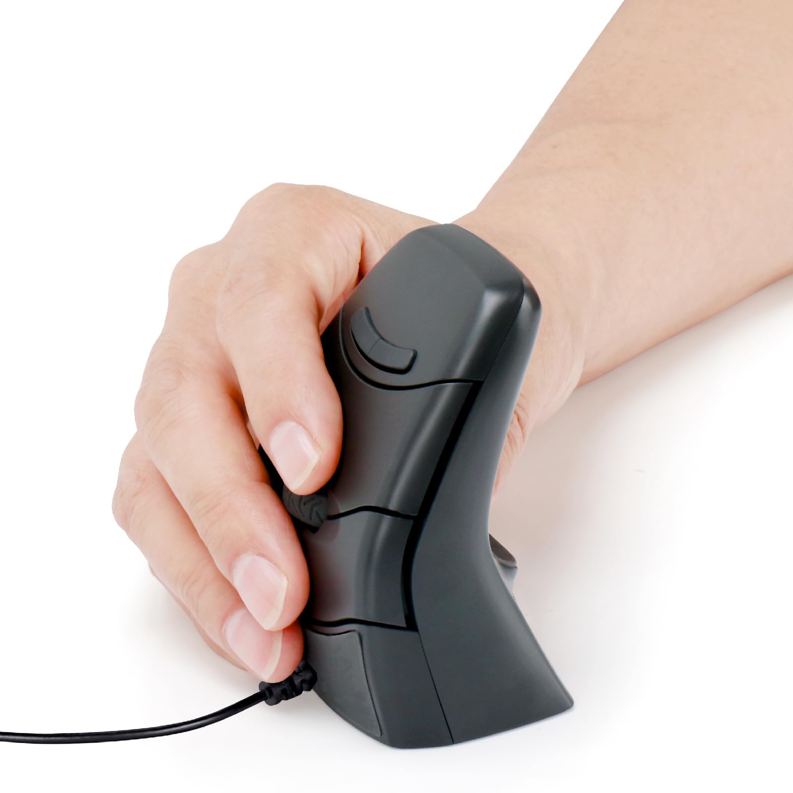 Ratón vertical ergonómico con agarre de precisión, con cable, diseño ambidiestro (negro)