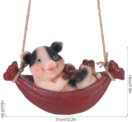 Miniatura 2 de Figura decorativa de mesa de resina, linda estatua de animal de resina de cerdo y gato, decoración colgante de árbol, adorno al aire libre para el