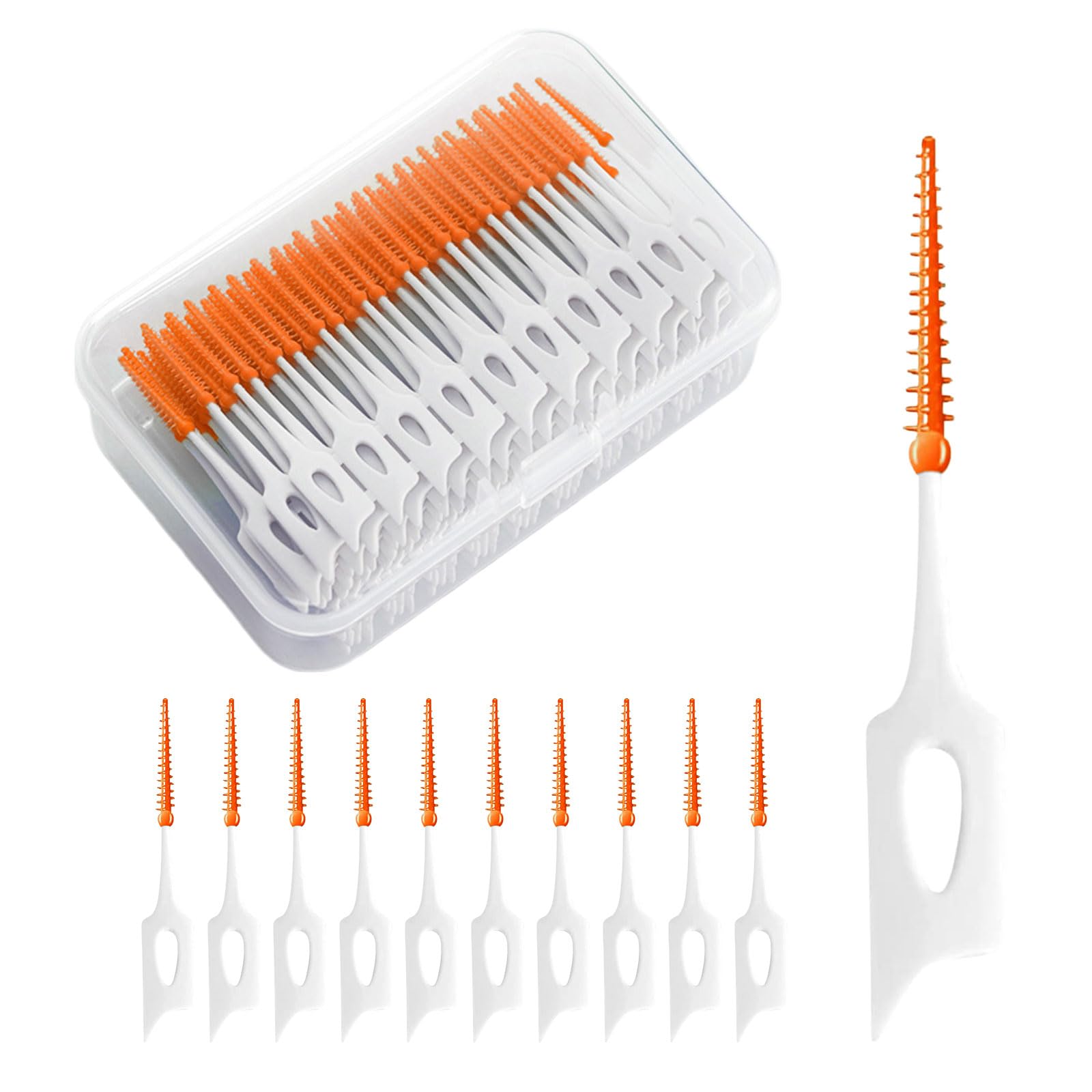 210 Pieces Interdental Brushes, Silicone Dental Brushes Orange Tooth Floss Picks for Braces Oral Cleaning, Tooth Floss Picks Interdental Brush Flosser Sticks, Gap Brush (Orange)-picture-11