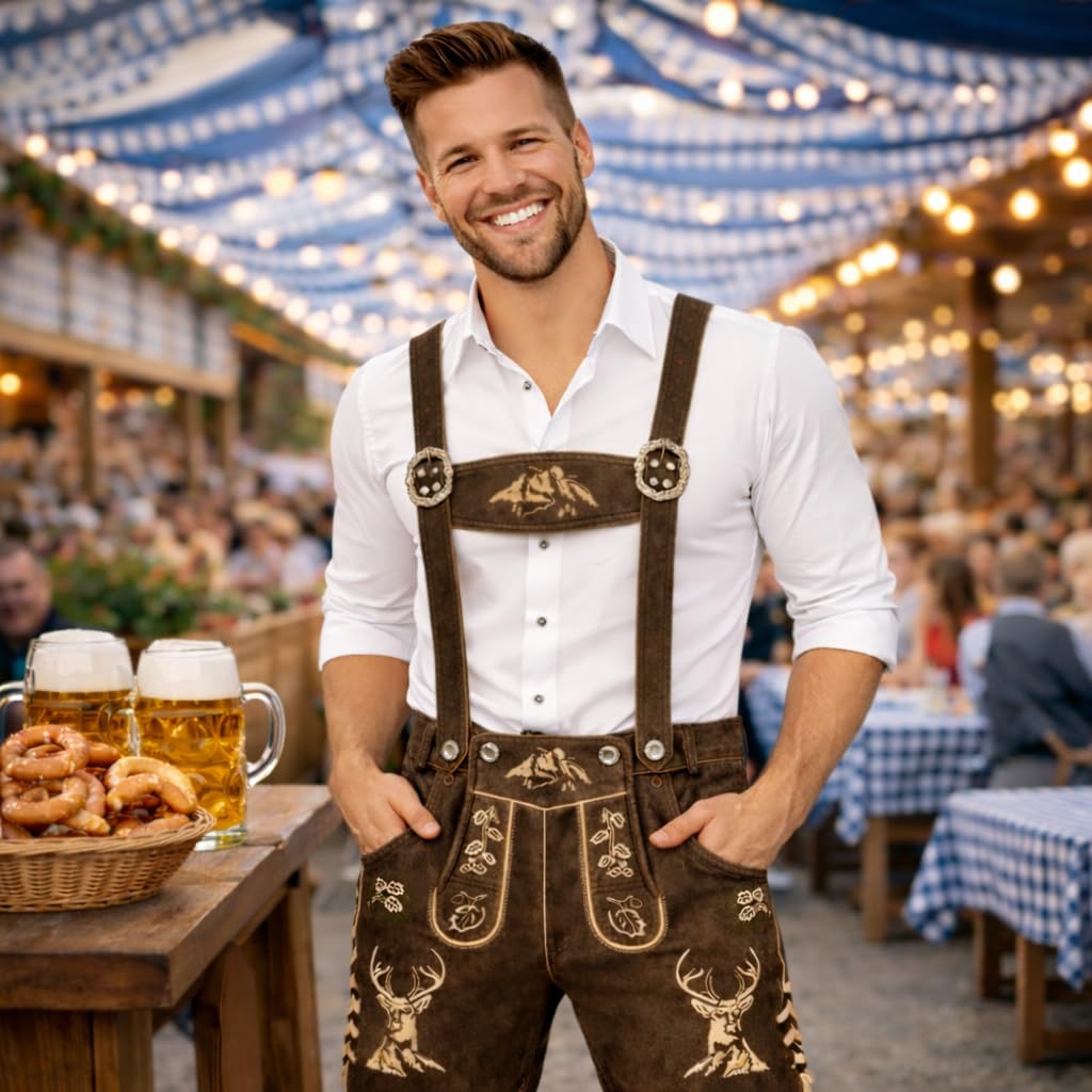 PAULGOS Herren Trachten Lederhose HK4 + Träger, Echtes Leder, Gr. 44-60