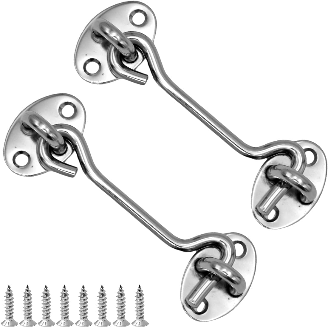 LICQIC 2 Pcs Cabin Hook, Gate Latch Hook, Stainless Steel Eye Latch for Garage Shed Door, Window, Silver, 100 mm / 4 in