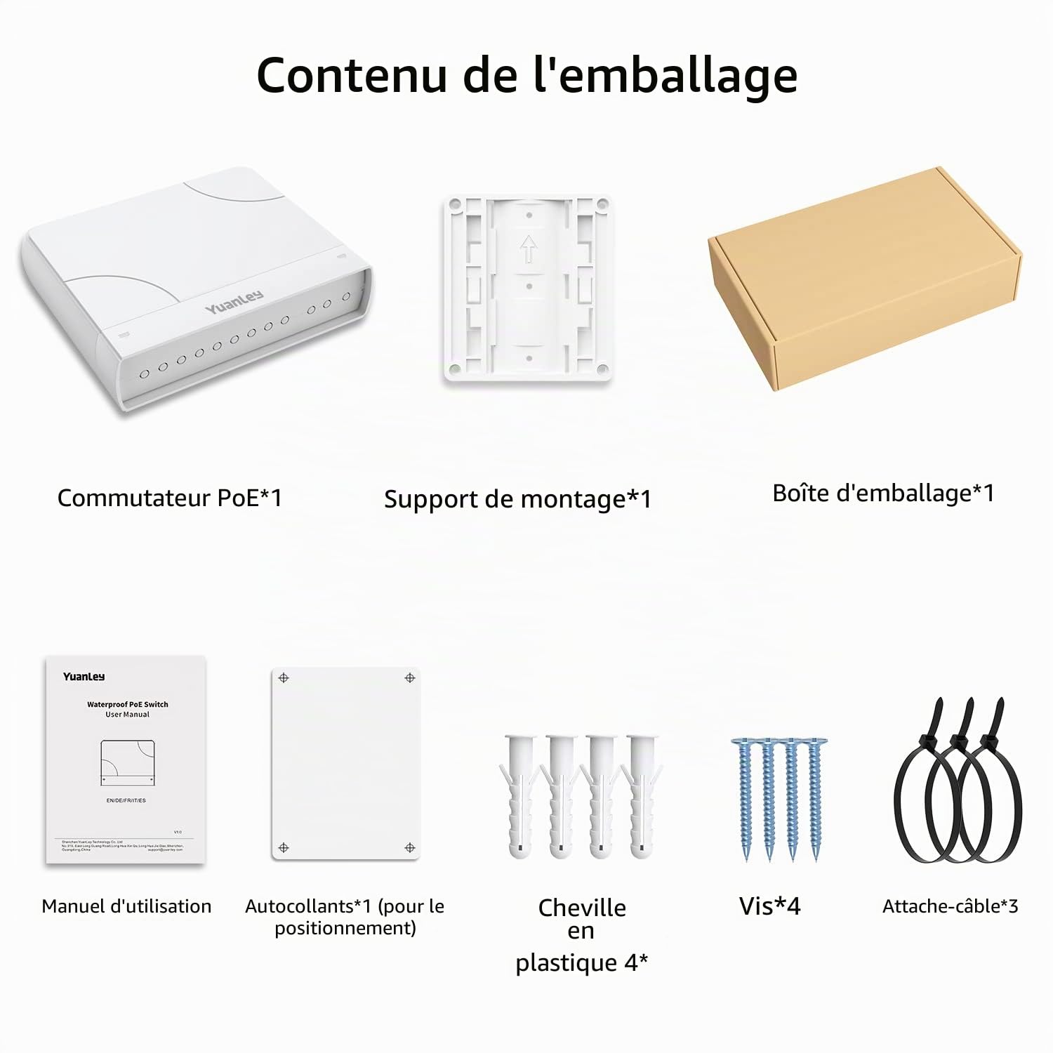 YuanLey Switch PoE Gigabit 8 Ports Ethernet D'extérieur étanche Commutateur Réseau Non Géré 1000Mbps, Alimentation Intégrée de 120W, Support IEEE802.3af/at et Plug & Play