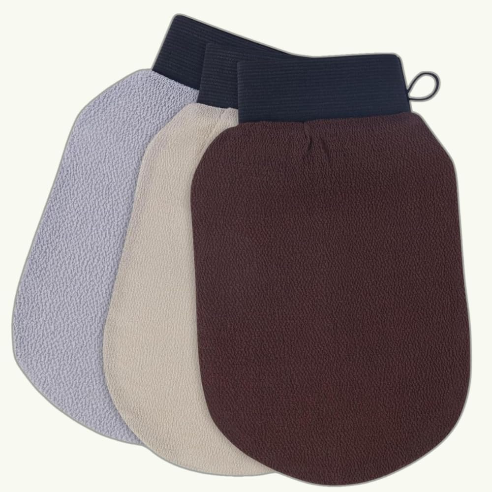 Exfoliating Exfoliating Gloves Pack of 3 – Body Scrub Gloves with 120D, 150D and 250D Roughness for Deep Exfoliation and Dead Skin Removal – Bath Gloves for Smooth, Soft Skin