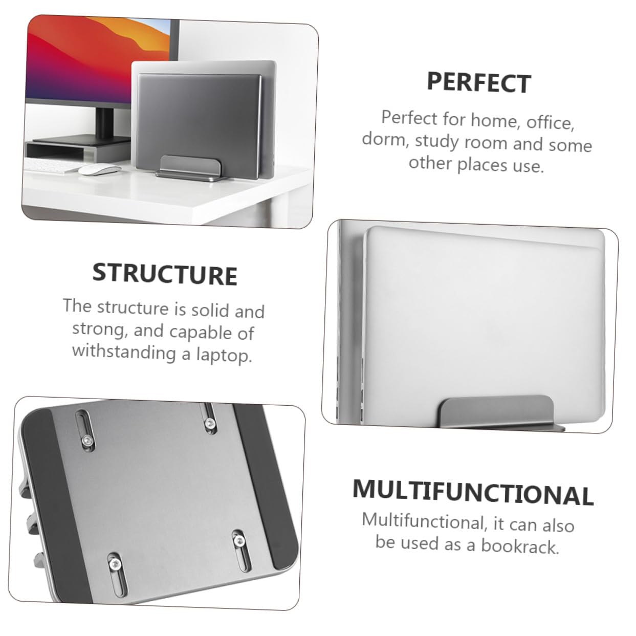 Soporte Vertical para Portátil Doble de Aluminio Soporte y Resistente para Laptop y Tablet Base Portátil Ligera y Práctica para Escritorio