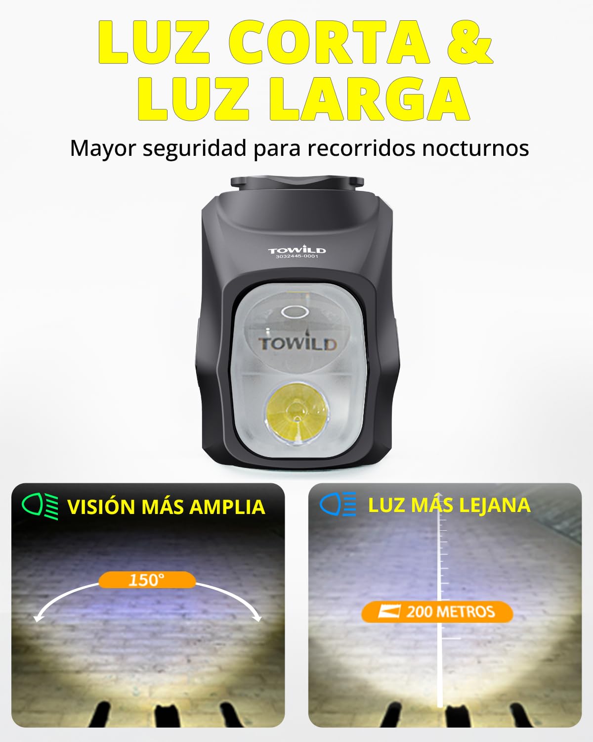 TOWILD DL1700 Luz Delantera para Bicicleta con Mando a Distancia, 1700 Lumen Luces para Bicicleta con Doble Fuente de Luz Alta y Baja, 4000mAh Faro Recargable para Bicicleta Tamaño Compacto