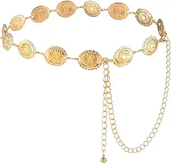 Cinto Feminino Western Boho Chic Ajustável – Corrente de Metal com Margaridas, Elegância para Vestidos e Looks Festival
