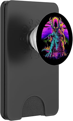 Retro Funny streetwear Synthwave 80s 90s spacezilla alien PopSockets PopWallet for MagSafe