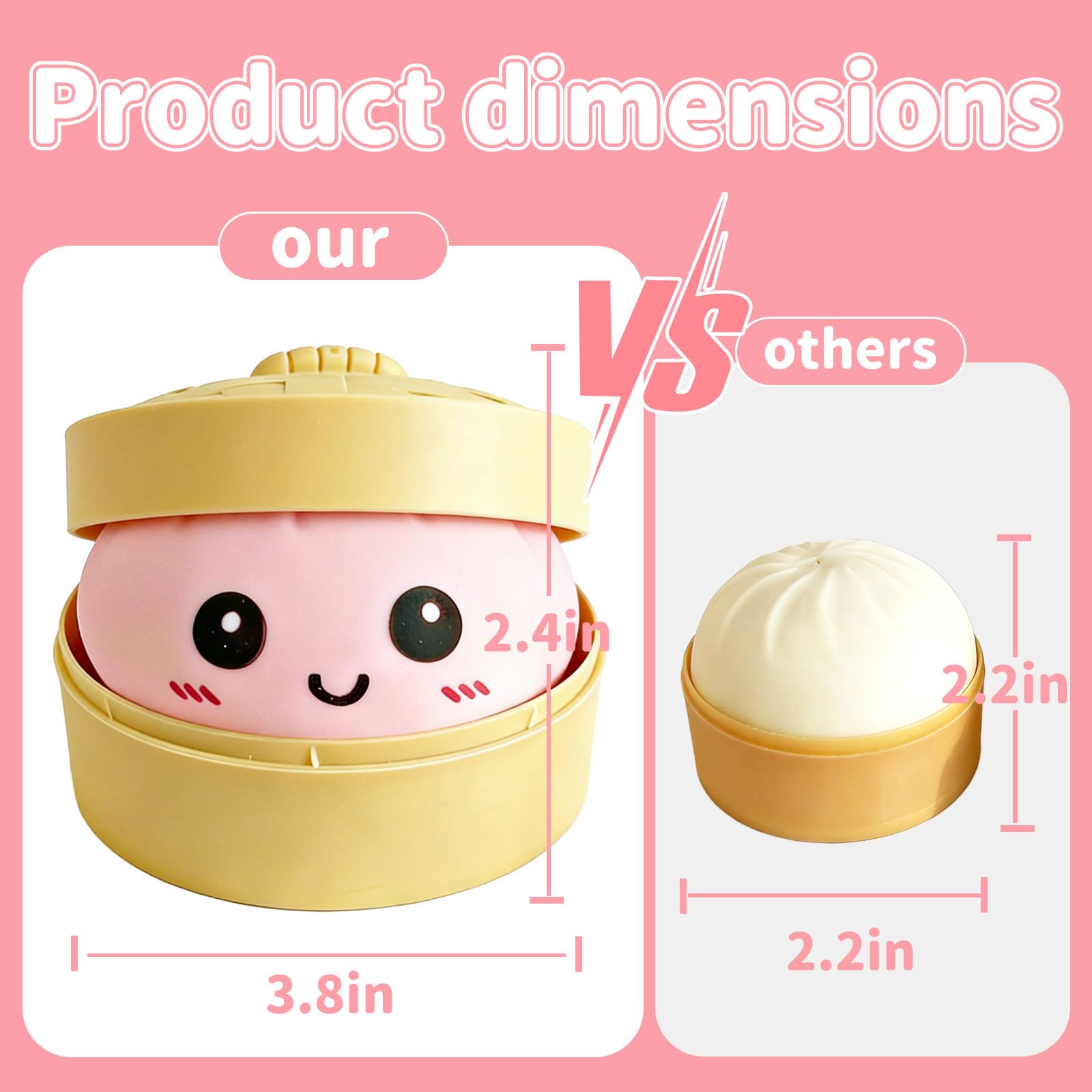Dumpling Squishy Mystery Box, Super Soft Slow Rising TPR Tear-Resistant Smiley Face Dumpling Toy, Fidget Sensory Toys for Easter Basket Stuffers, Parties, Classroom Prizes Adults Kids（Pink） — view 2