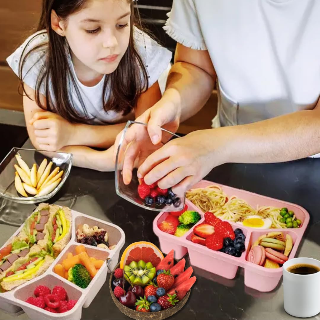 GLOBEEXS Bento Lunch Box For Kids 4-compartment Meal Prep Container 4 Pack Bento Box Adult Lunch Box With Spoon & Fork, Microwaveable Reusable Simple Modern Snack Containers With Transparent Lids