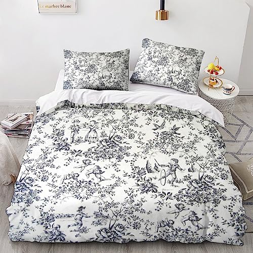 LENTLY Motif of Toile De Jouy 3D Housse De Couette pour Parure De Lit 3 Pièces pour Enfants Adolescents Garçons Housses De Couettes Microfibre avec Fermeture Éclair King（220x240cm）
