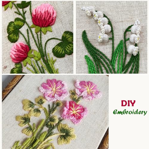 Embroidery Kit Artwork, Floral Embroidery Starters Kit for Beginners Handmade Wall Art Paintings with Retro Frame for Room Home Decoration, Meaningful Gifts for Mother Daughter Friends (Style B)