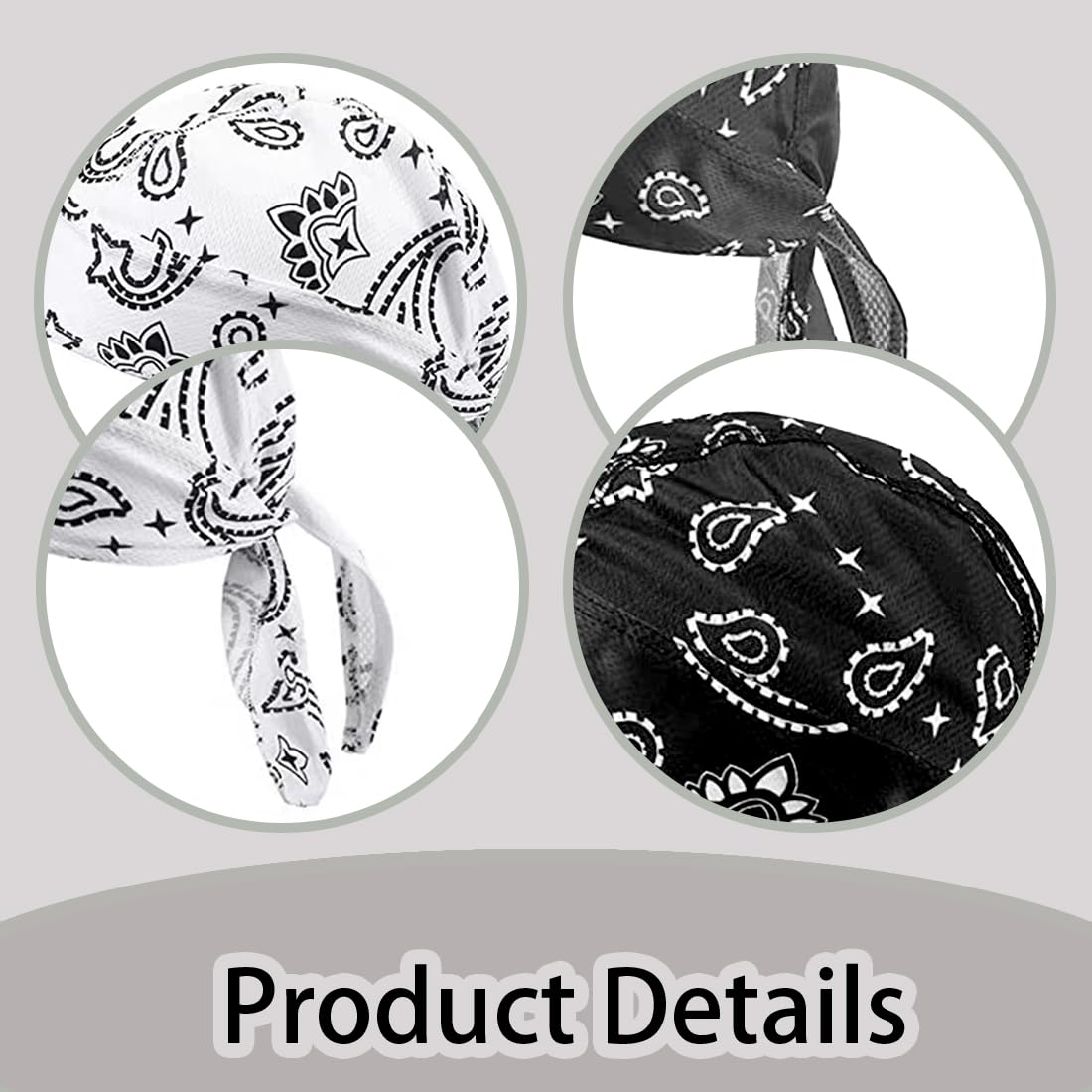 2 pañuelos deportivos para hombre y mujer, ligeros y transpirables, para debajo del casco, turbante, turbante de ciclismo de verano, para deportes al aire libre como y senderismo (negro y blanco)