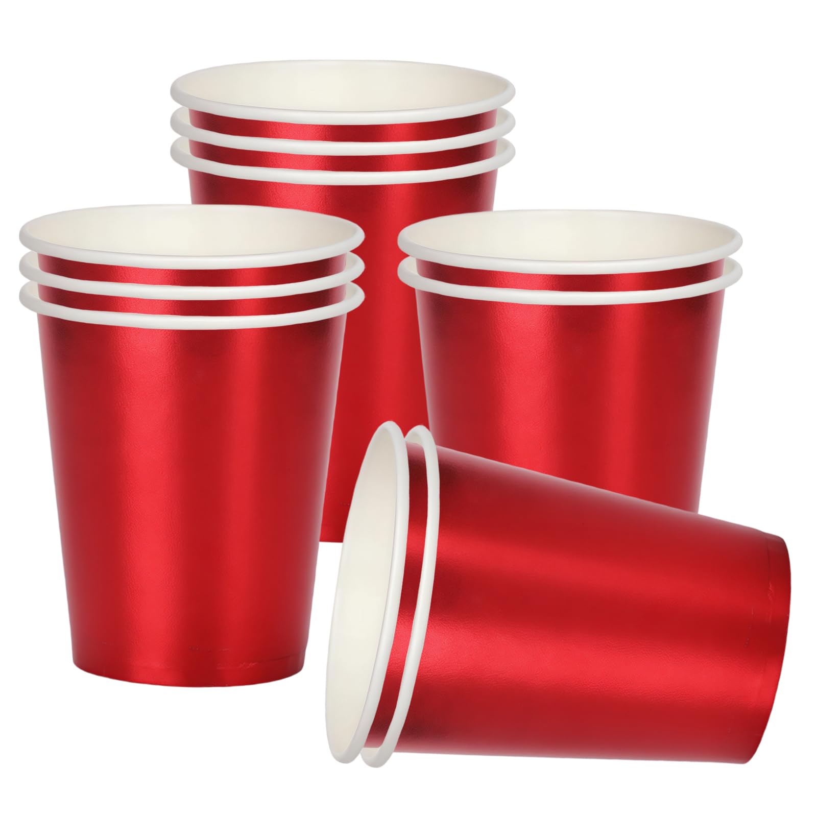 RONGZUBAT 10pcs Red Disposable Party Paper Cups 9OZ,Holographic Red Paper Cups Disposable Party Drinking Coloured Paper Cup for DIY Holiday,Picnic,Weddings,Birthday Party Cup Table Decorations โ image 1