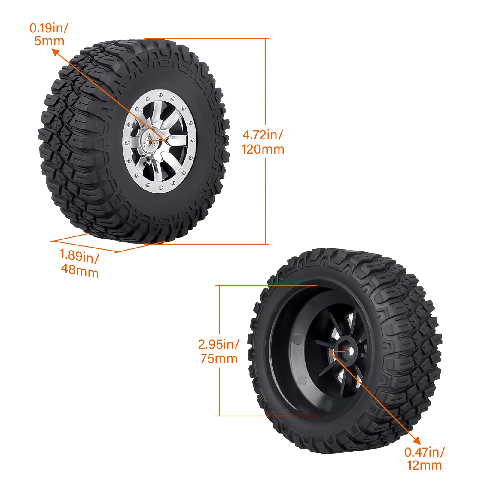HobbyPark 1/10 RC Short Course Wheels & Tires Set – 12mm Hex, Pre-Glued, 4.25" Outer Diameter For Traxxas Slash, Redcat, Losi - View #6