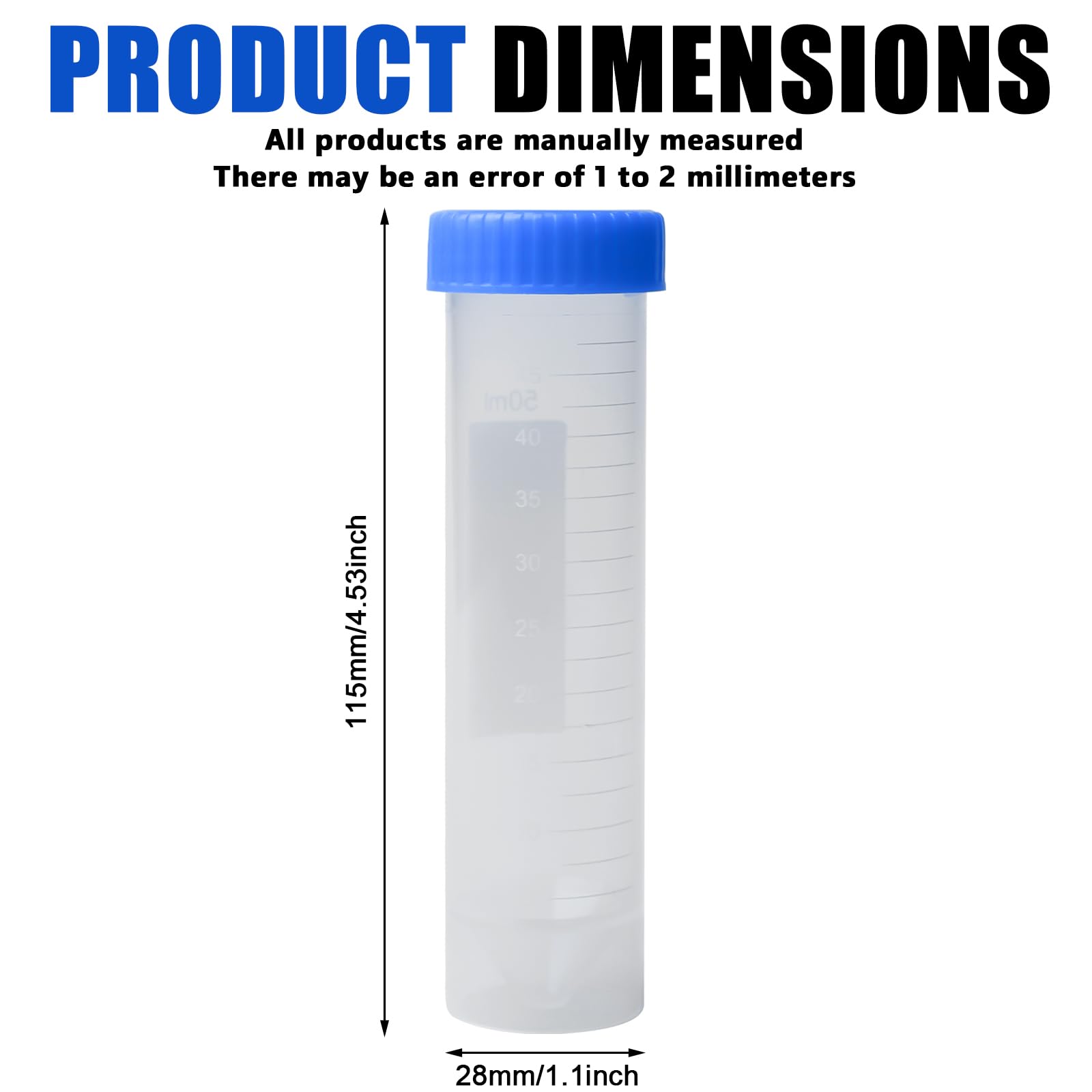50pcs 50ml Reagenzglas Kunststoff Zentrifugenröhrchen, Blau Reagenzglas Zentrifugenröhrchen mit Schraubverschluss Abgestuften Probenbehälter für Labor Chemie Experimente, Konische + Flachboden (Blau)