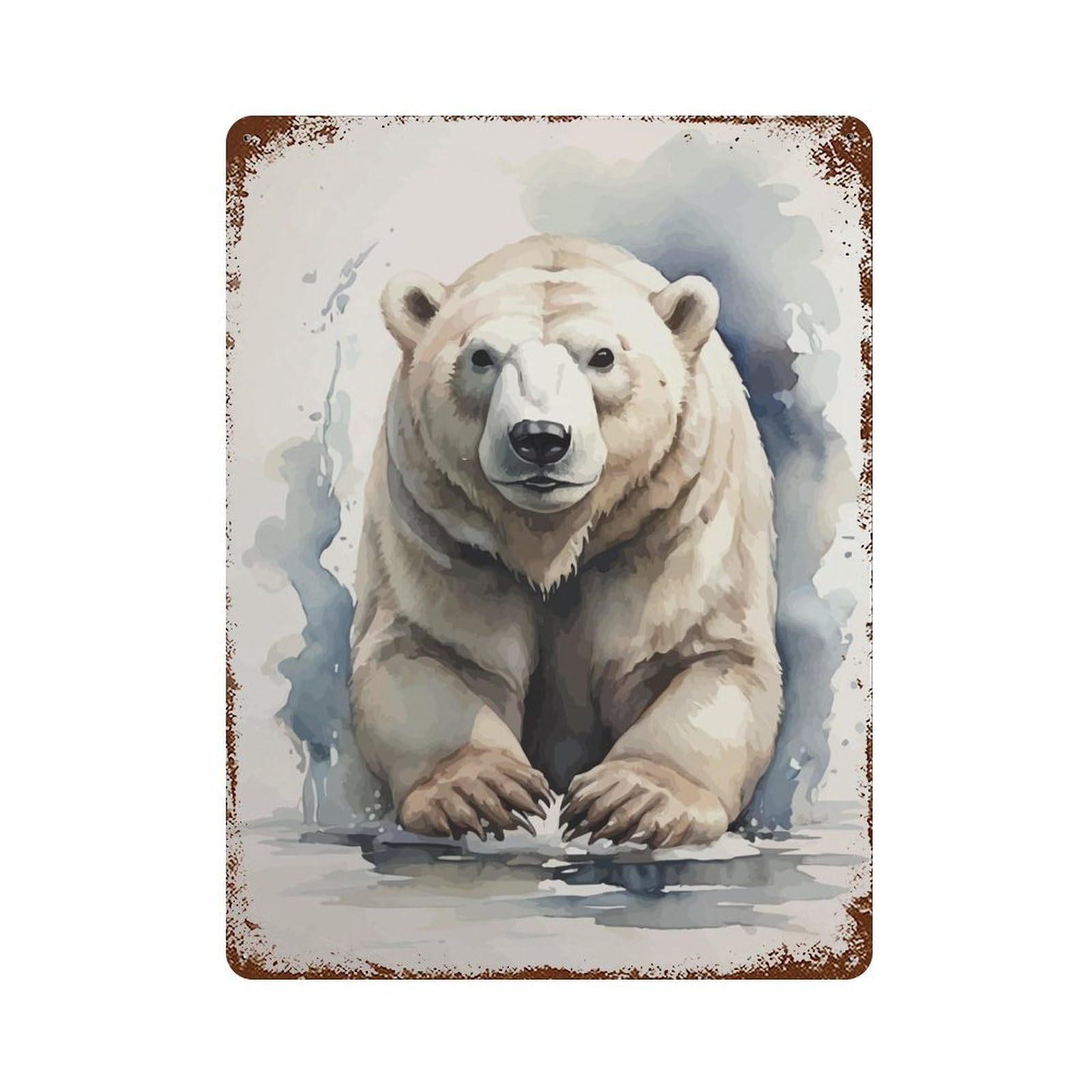 Garage Style Polar Bear Watercolor Weathered Tin Sign 15.7"x11.8", Classic Wall Plaque for Bar And Workshop