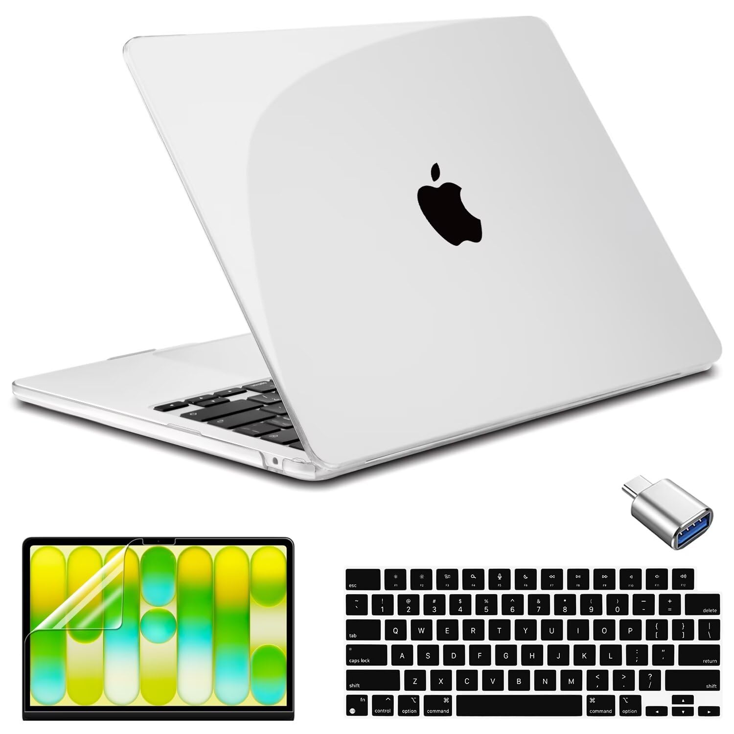 Compatible with MacBook Neo 13 inch Case 2026, Plastic Hard Shell Case & Keyboard Cover & Screen Protector & USB C to USB 3.0 Adapter, Crystal Clear