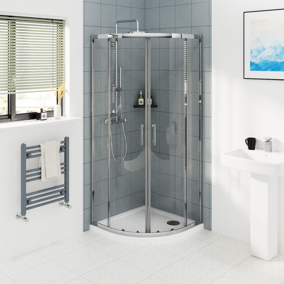 Nrg 800X800x1900mm 800 X 800Mm Chrome Framed Quadrant Shower Enclosure Sliding Door 6Mm Easy Clean Glass