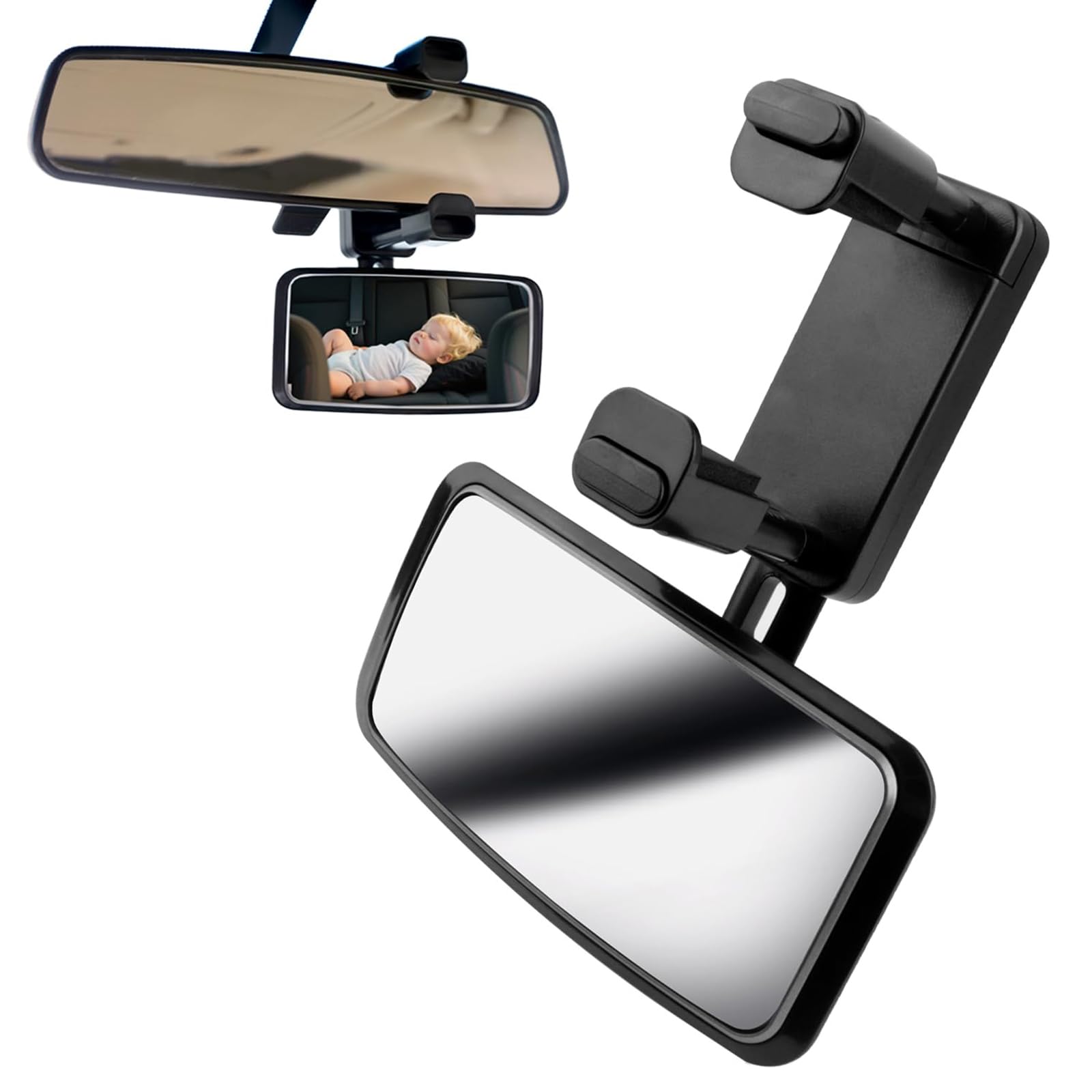 pclapora Rückspiegel Baby Auto, 360° Einstellbare Rücksitzspiegel für Babys mit Gefederten Clips, Zusatzspiegel für Auto innen, Glas-Spiegel, Bruchsicherer Spiegel Baby für Meisten Autos