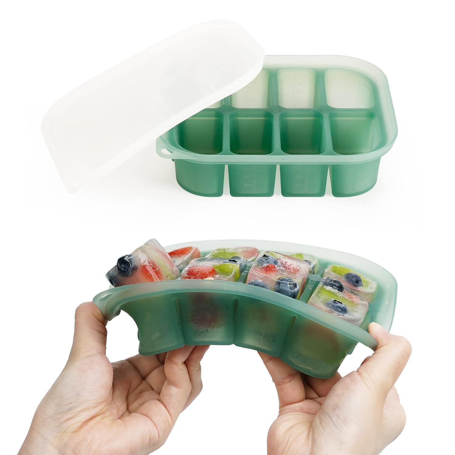 haakaa Silicone Baby Food Freezer Tray with Lid by haakaa - Perfect Storage Container for Homemade Baby Food, Vegetable & Fruit Purees, and Breast Milk, Pea Green Pea Green Large