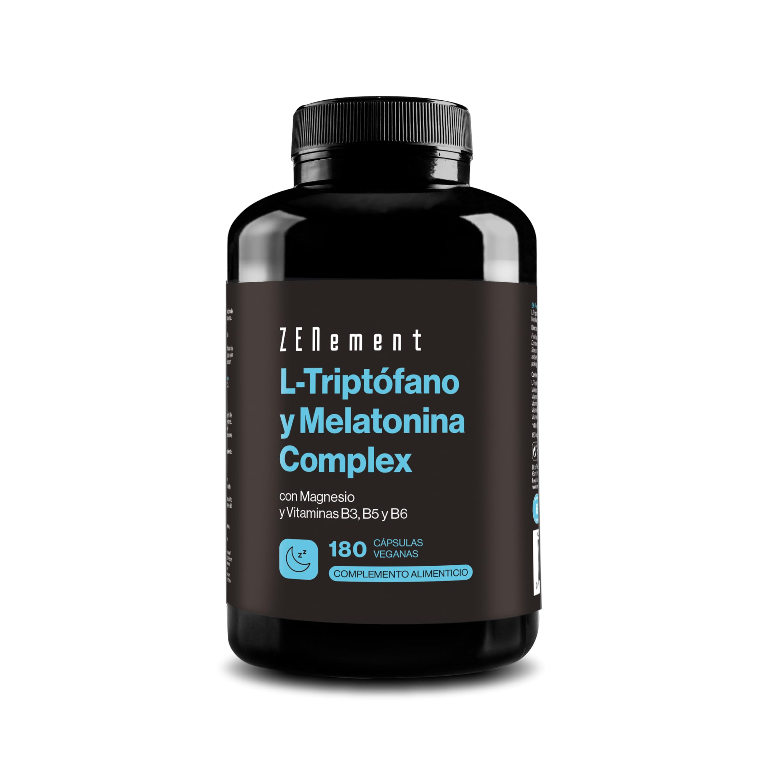 L-Triptófano con Melatonina, Magnesio y Vitaminas B3, B5 y B6, 180 Cápsulas Veganas (Suministro para 6 meses) | Induce al Sueño, Para Dormir Bien | Altas dosis | Zenement