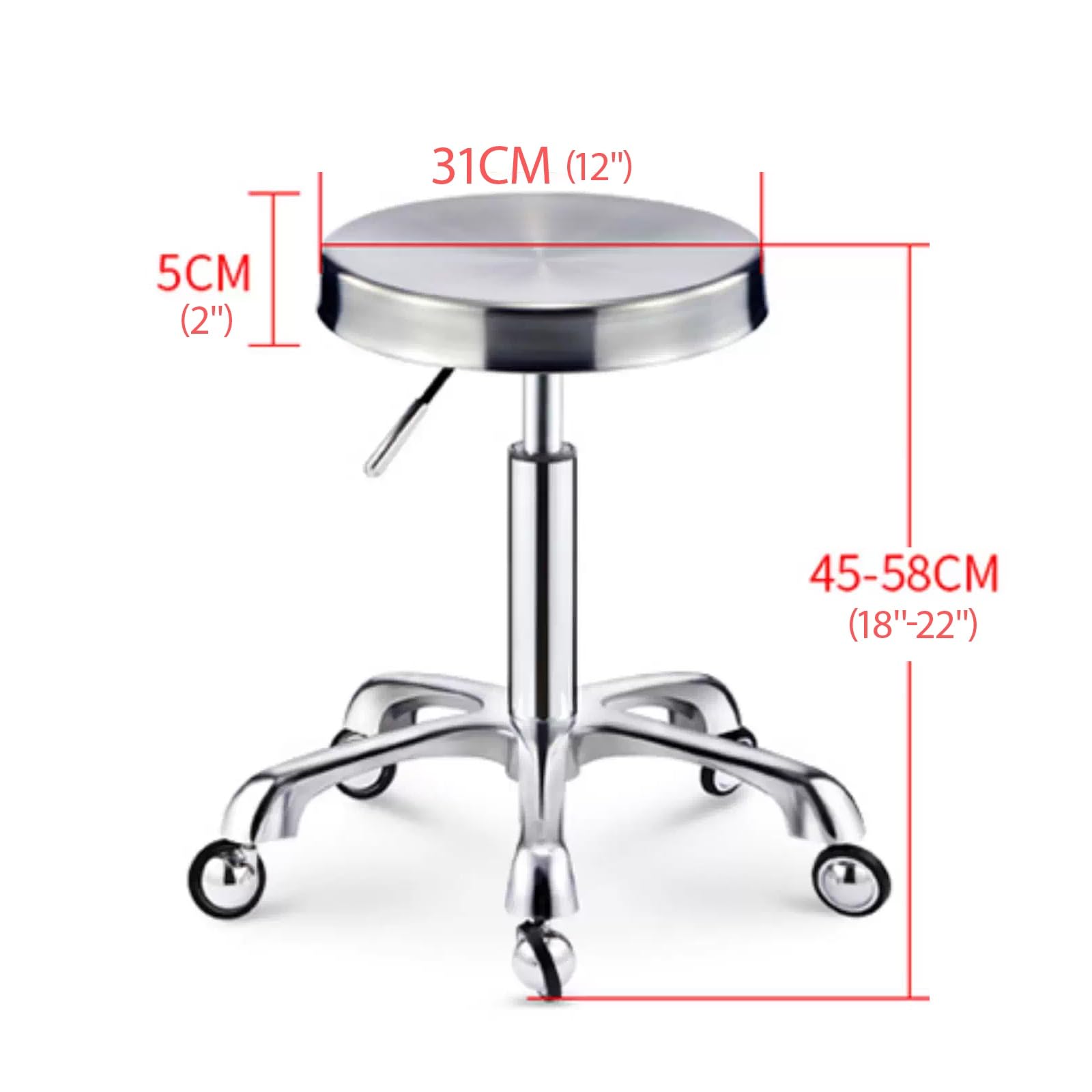 Rollhocker Höhenverstellbar 45-58cm 360° Drehbar Aluminiumfuß Arbeitshocker bis 200kg Belastbar Hocker mit Rollen für Büro Salon Massage Spa(Gold)