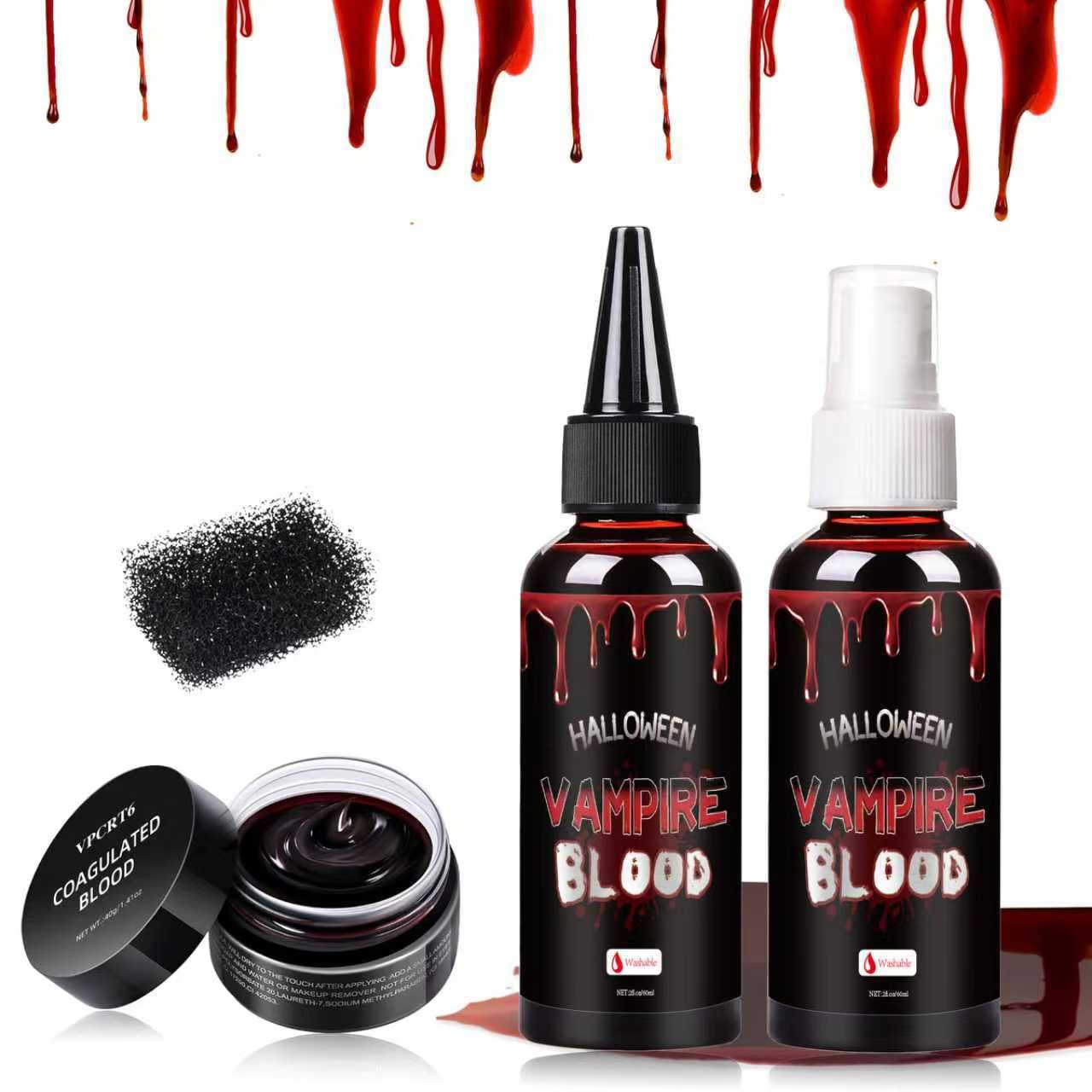 Halloween Fake Blood Kit, Washable Realistic Fake Blood Spray + Fake Blood Gel Makeup for Costume, Perfect for Vampire Makeup, Clown & Sfx & Cosplay & Zombie Make Up Kit