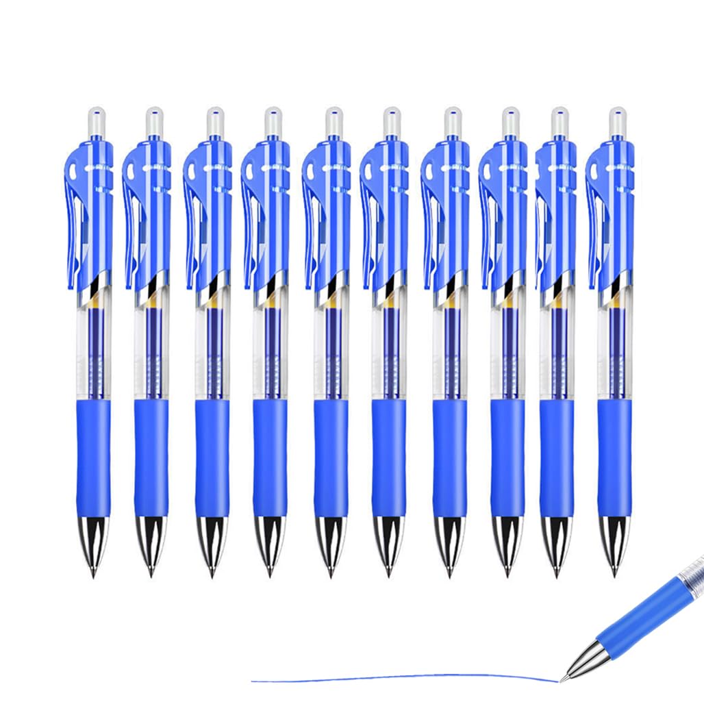 Goodern Retractable Gel Pen,10 Pcs Medium Ballpoint Fine Point 0.5mm Refillable Rollerball Pen,Metal Tip Rubber Grip Smooth Writing Quick Dry Ink Pen for Back to School Office Home Supplies-Blue