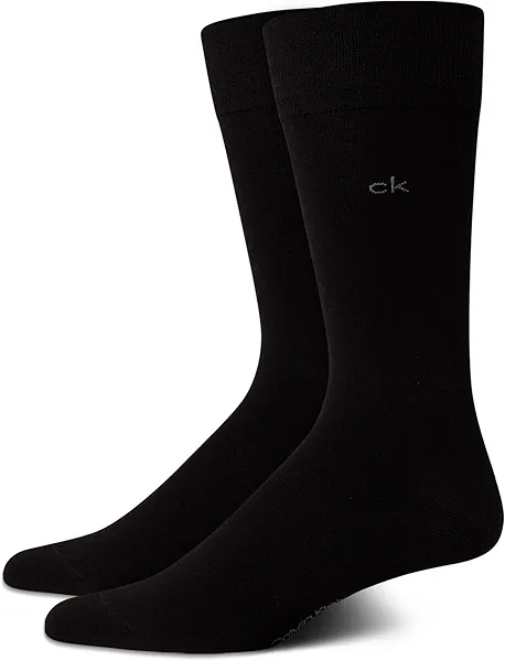 Calvin Klein Mens Dress Socks - 2 Pairs Egyptian Cotton Blend Comfort Stay Up Cuff Crew Socks for Men (7-12)
