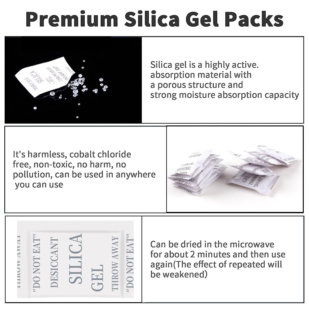 Lot de 100 paquets de gel de silice, 1 g, absorbeur d'humidité pour le stockage, sachets déshydratants en gel de silice pur et sûr, paquets d'humidité