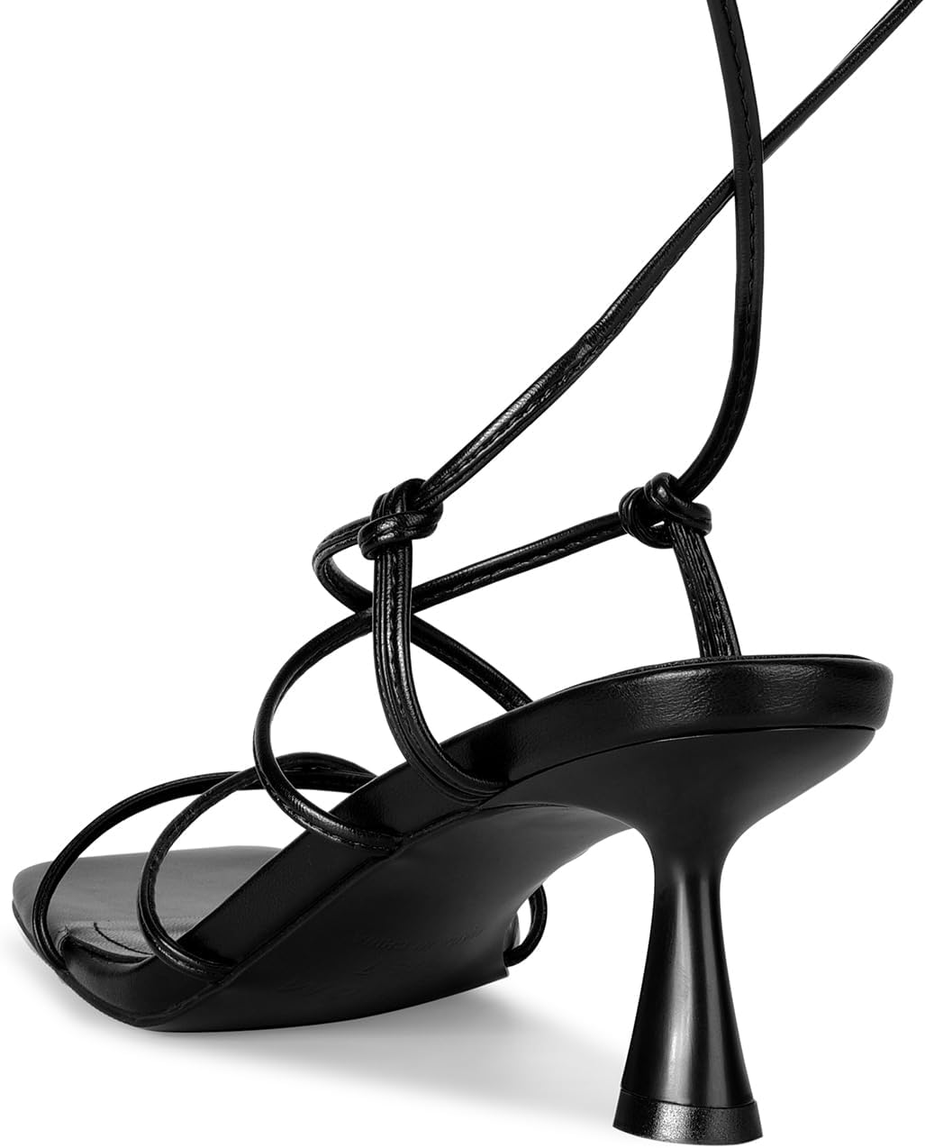 ISNOM Strappy Sandals for Women Kitten Heels Lace Up Heels Stiletto Heels Wrap Around Heels with Square Toe - Image 5