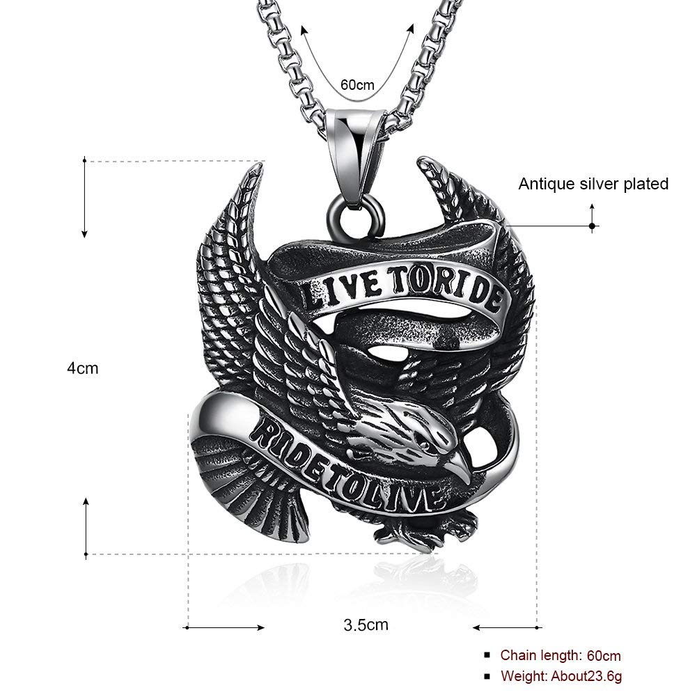 Stainless Steel Live to Ride Eagle Pendant with Chain