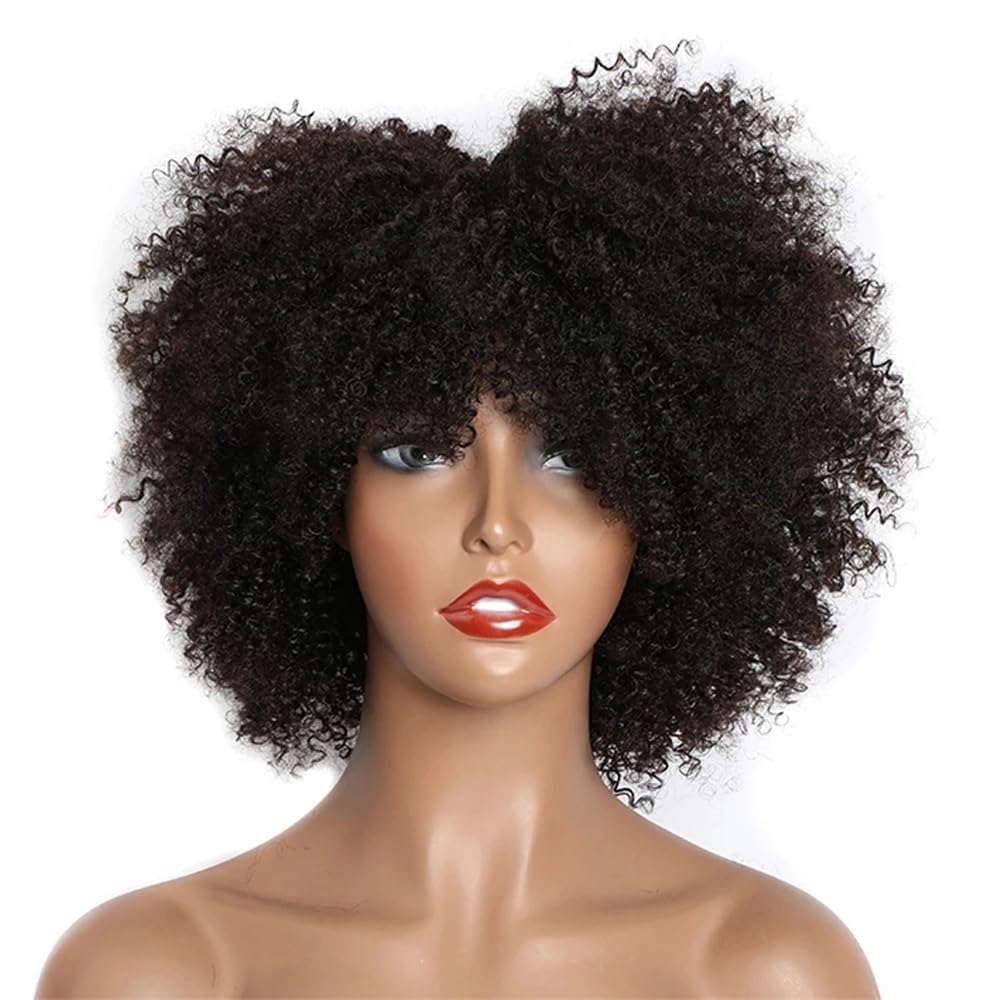 Haaraufsätze Peluca de Cabello Humano Corto y Rizado, Estilo Bob brasileño, sin Pegamento ni Encaje Frontal for Mujeres Negras(20inches)