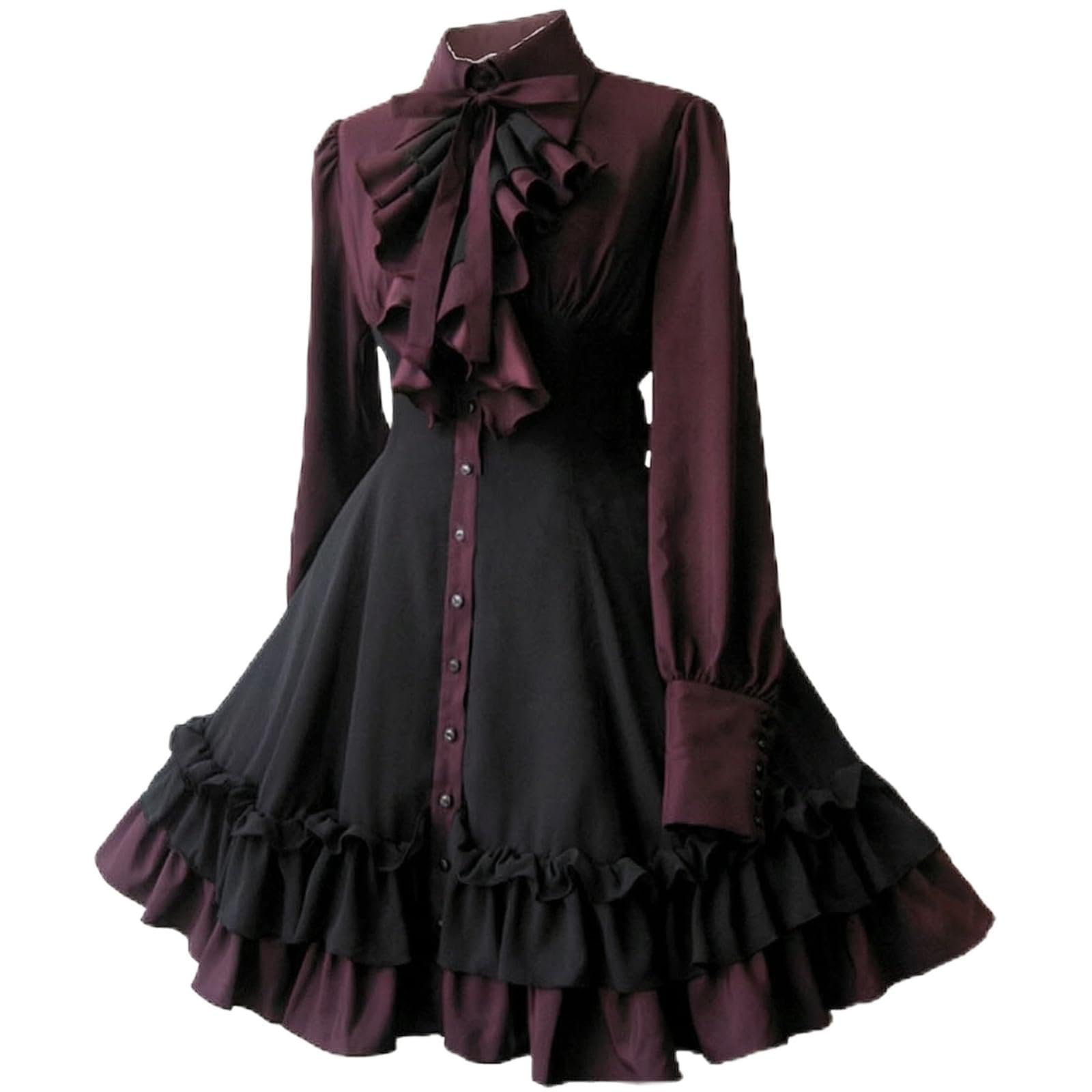 Abito a Maniche Lunghe Collo Abbottonato, Gotico, Abito con, per Cosplay, Cosplayer