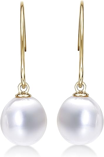 Semplici Orecchini Pendenti con Perle d'Acqua Dolce e Zirconi in Oro Giallo 9 Carati, Orecchini a Gancio con Perle di Coltura d'Acqua Dolce