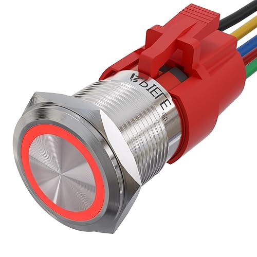 APIELE Interruptor de botón momentáneo de 0.748 in de acero inoxidable con cabezal de ojo de ángel LED de 12 V para orificio de montaje 34 de 0.748