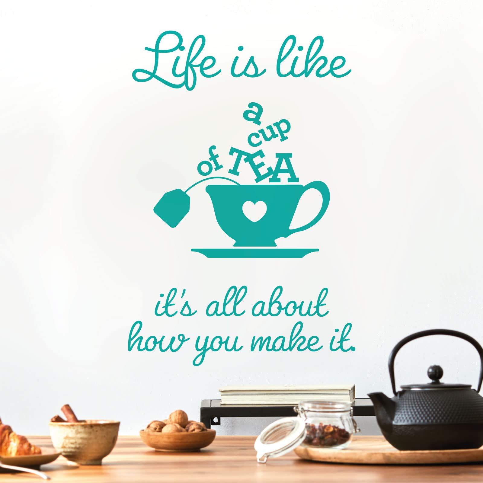Life is Like a Cup of Tea. It's All About How You Make it - Wall Sticker Quote Kitchen Decal [Large] [Turquoise]