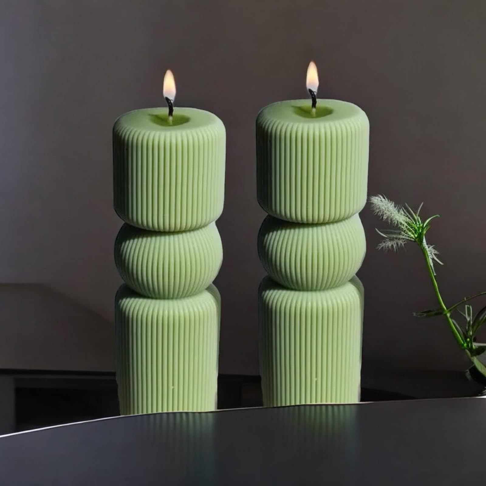 Melt & Mold Roman Pillar Candle - Pack of 2 | Sculptural Pastel Colours Candle - Wedding Decor - Lavender Scented (Pastel Green)