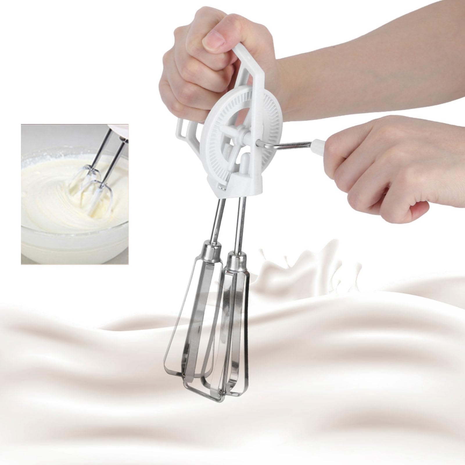 Stainless Steel Handheld Manual Egg Blender Mixer, sturdy Egg Beater for Home Kitchen Cooking, Easy to Use with Double Wheel Design, Ergonomic Non Slip Handle, outstanding