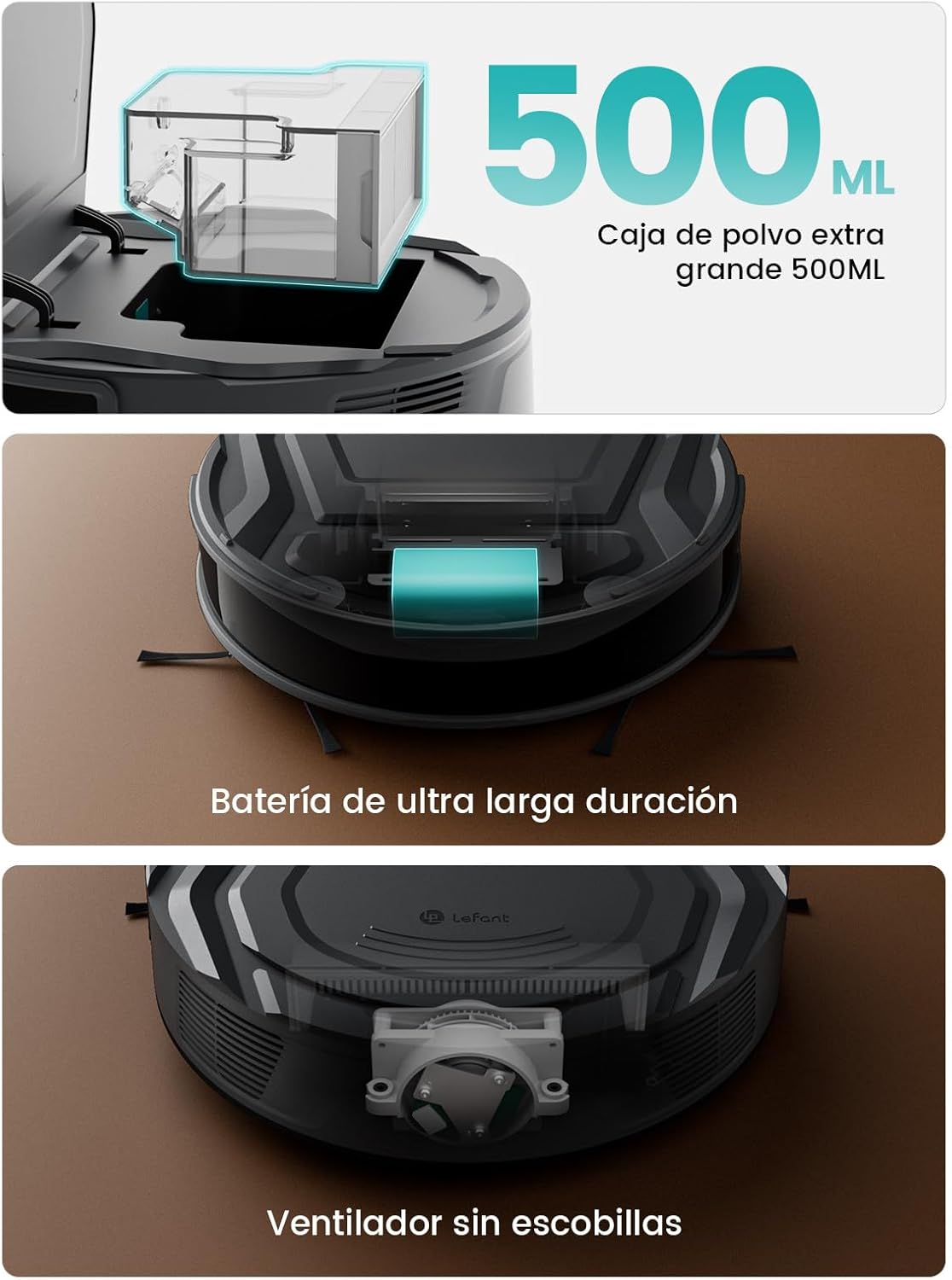 LEFANT M210 Pro+ Robot Aspirador, 4000Pa, 200min, Sensor Anticolisión, PSD 190° Navegación Inteligente, 6 Modos, Delgado y Silencioso, Ideal para Pelo de Mascotas y Suelos Duros, Negro 8