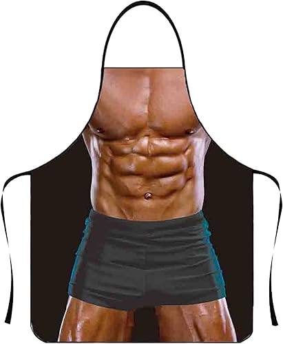 Delantal creativo de personalidad divertida Delantal muscular para hombre, serie de bikini, delantal de dibujos animados, delantal de poliéster para