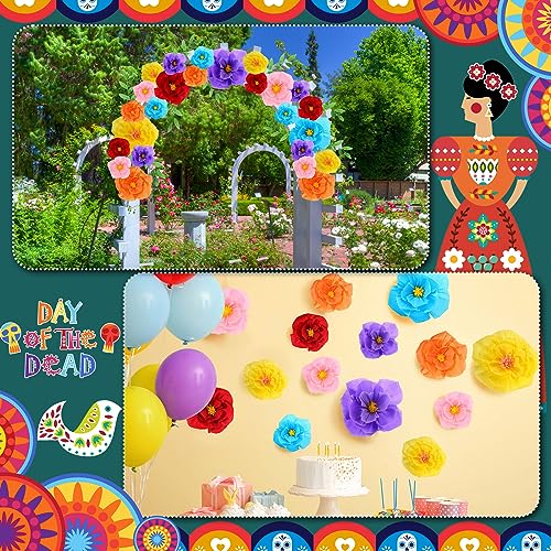 Taobary FAN-TAOBARY-554 18 Pieces Mexican Paper Flowers Fiesta Crepe Paper Flowers Carnival Tissue Paper Flowers Mexican Party Decorations thumb #4