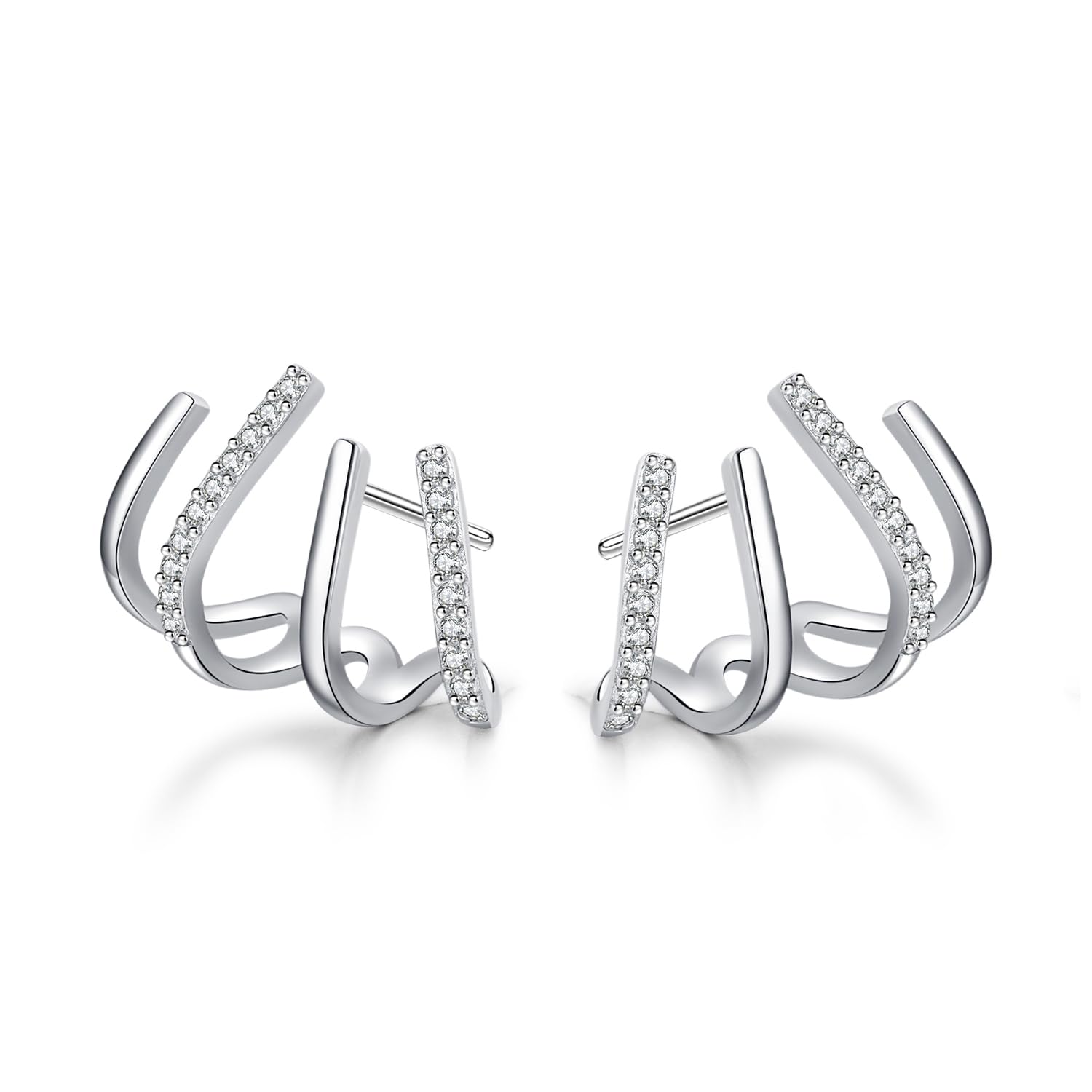 SLUYNZ 925 Plata Esterlina Fresca CZ Puño Pendientes Piercings para Mujeres Chicas Adolescentes Minimalista Garra Huggie