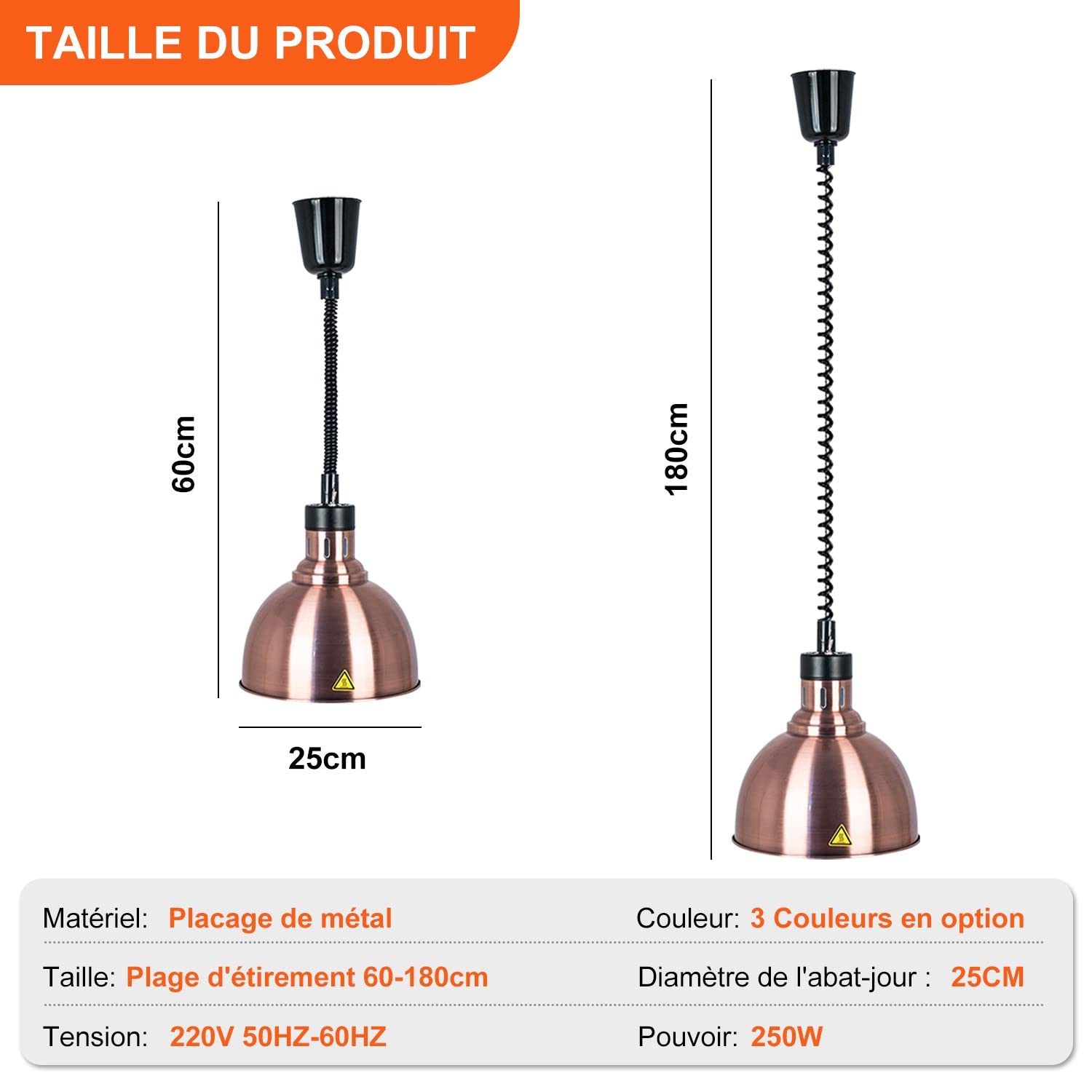 Lampe Chauffante Alimentaire Réglable, 250W Lampes Chauffantes pour Aliments Commercial, Chauffe-Plats Lampe Chauffante Cuisine Professionnelle pour Restaurant et Buffet(B-25cm, 3 Pièces)