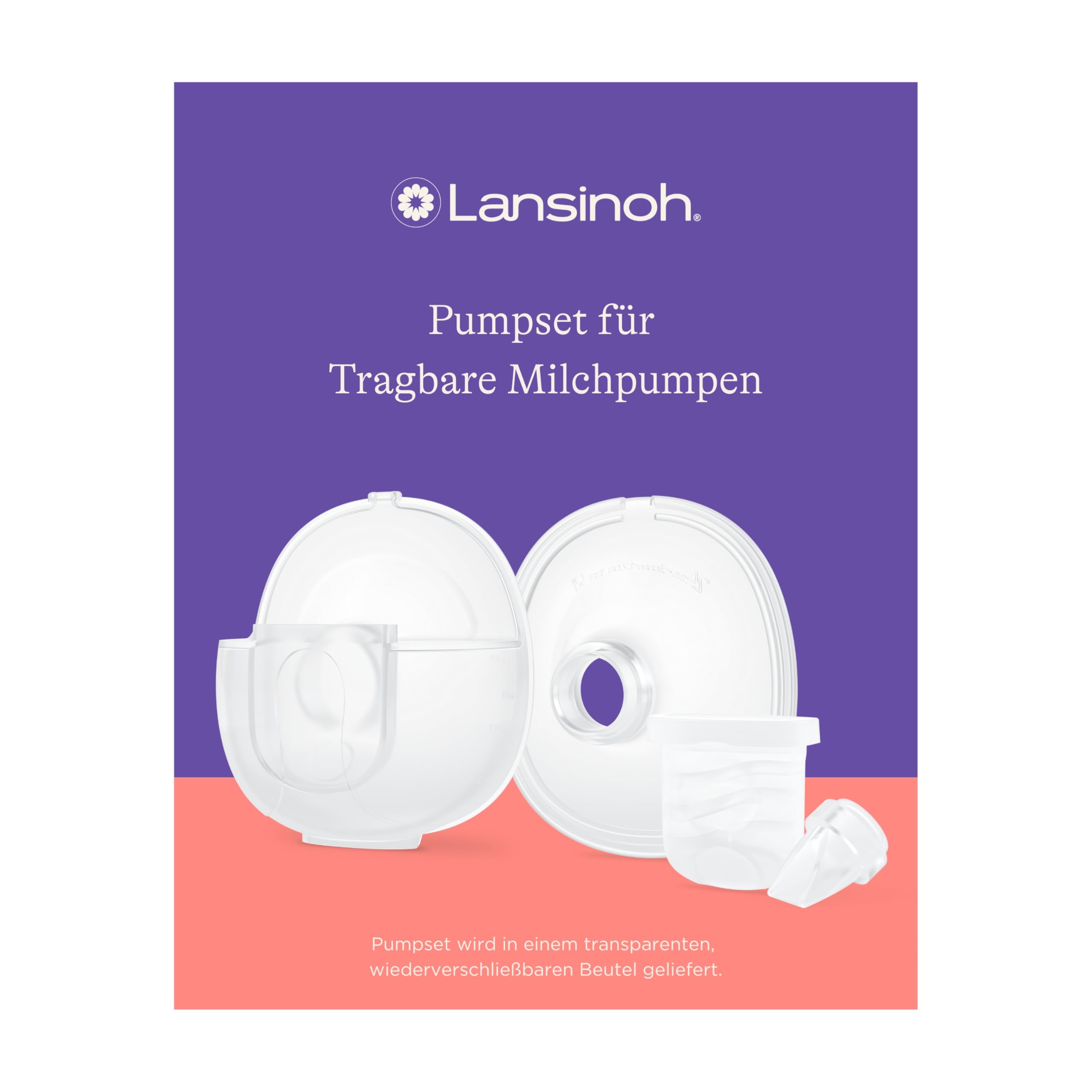 Lansinoh Pumpset für Tragbare Milchpumpen – Ersatzteilset für Lansinoh Tragbare Milchpumpe & Doppelmilchpumpe, BPA/BPS-frei, Milchauffangbehälter 180ml, Saugaufsatz 24mm, Ventil & Silikonmembran